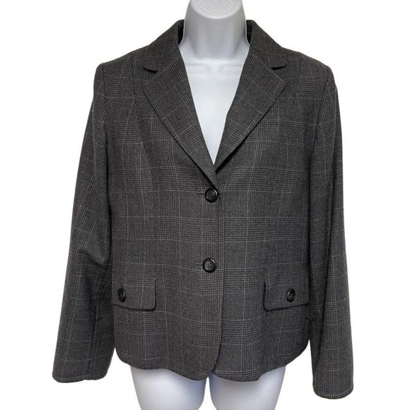 PENDLETON 100%‎ Virgin Wool Blazer Plaid Jacket Gray Women's Size 12 - Picture 1 of 11